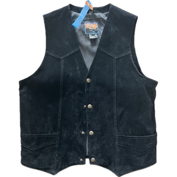 Cripple Creek Mens Vest L Black Suede Snap Button 100% Genuine Leather - Picture 1 of 3